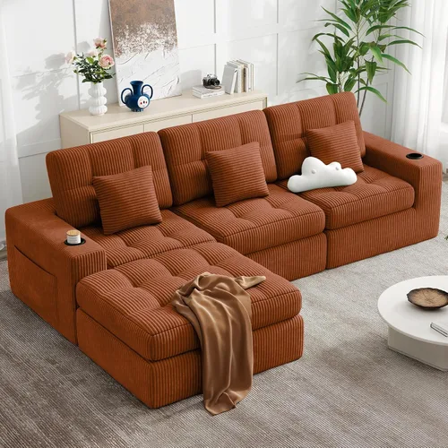 Vista 17 de Sofá modular sin hueso de nube de 112 pulgadas en forma de L, moderno sofá modular con cojín en capas, sofás de pana convertibles sin montaje