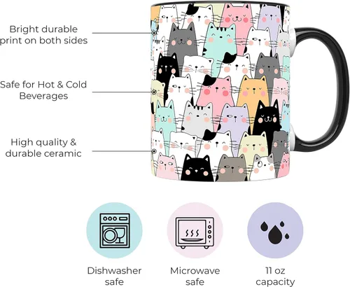 Vista 2 de YouNique Designs Tazas de café para gatos, taza de café portátil de 11 onzas, tazas de gato para amantes de los gatos, regalos para mujeres, taza