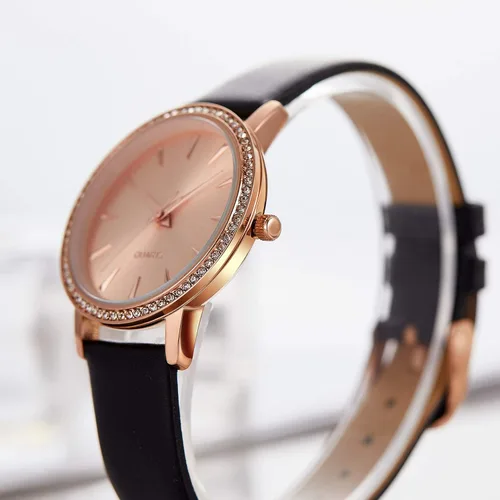 Vista 4 de Women's Quartz Watch with Rhinestone Crystal Bezel Negro