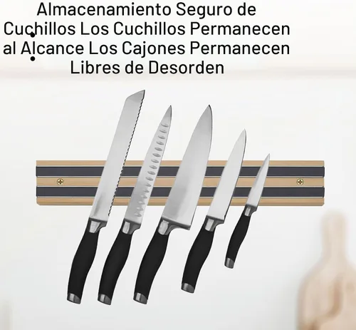 Vista 3 de HIC Kitchen Soporte magnético para cuchillos y barra de almacenamiento de herramientas, madera, 12 pulgadas, 12 pulgadas