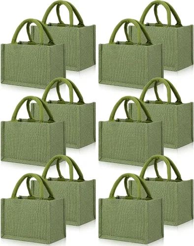 Vista 8 de 12 Piezas Bolsas de Arpillera Mini Bolsas de Yute Reutilizables con Asas Pequeña Lona en Blanco Regalo Impermeable para Boda Playa Bricolaje