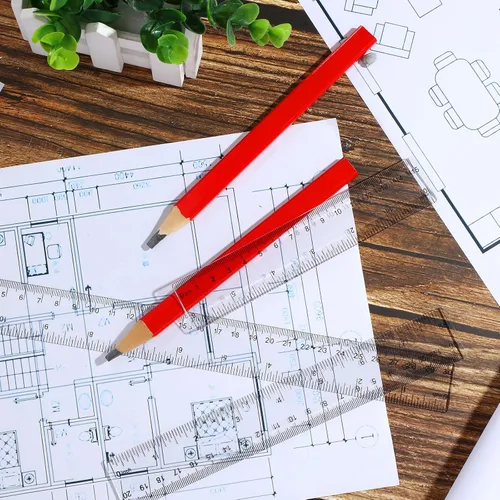 Vista 7 de 120 lápices de carpintero a granel, plan de construcción de madera natural de dureza media, madera plana, octogonal, rojo, negro, para marcado