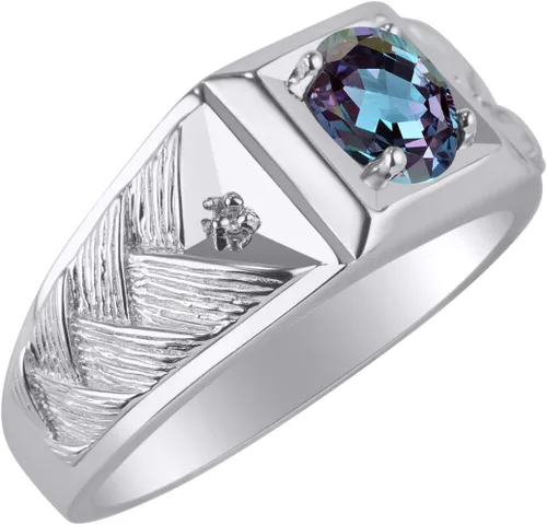 Vista 3 de RYLOS Anillos para hombre, banda de tejido de diseñador, anillo ovalado de piedras preciosas y diamantes de 0.276 x 0.197 in, anillos de piedra