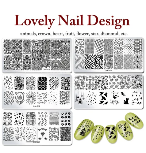 Vista 4 de Juego de sellos de uñas, 10 unidades, diseño geométrico, plantilla de placa de uñas, accesorios de arte de uñas, para bricolaje y salón de belleza