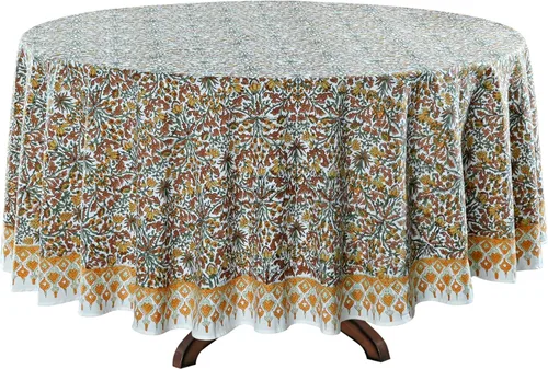 Vista 16 de Ridhi Mantel redondo estampado a mano color rosa flamenco 110 pulgadas 100%