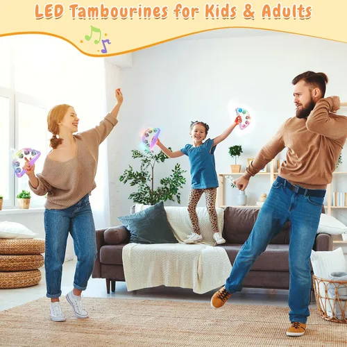 Vista 4 de Aywewii Pandereta LED – Juguetes sensoriales iluminados para niños con autismo y necesidades especiales, instrumento musical para niños pequeños