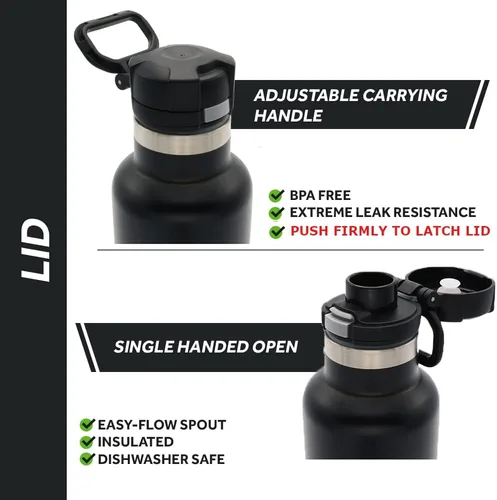 Vista 3 de Tapa abatible de repuesto de boca estándar puede usarse con Hydroflask, Simple Modern Ascent, Classic Klean Kanteen. (Negro)
