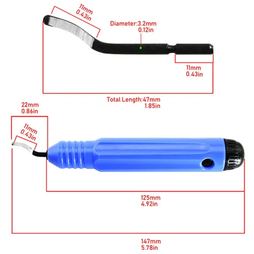 Vista 2 de Raspador de cuchillo de desbarbado y recorte manual NB1100 Herramienta de biselado y recorte, kit de cuchillas de desbarbado giratorio para acero