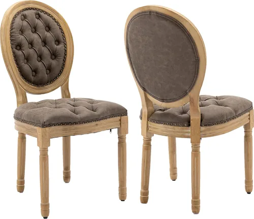 Vista 17 de ODUSE-DAILY French Country - Juego de 2 sillas de comedor de color caramelo, sillas de cocina y comedor, sillas de cocina de piel sintética, Ámbar