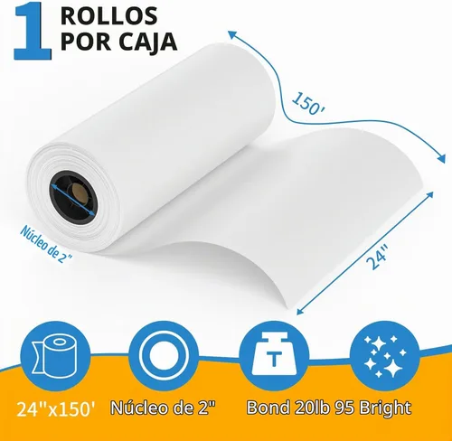 Vista 2 de MFLABEL Papel de formato ancho de 24 "x 150 ', 1 Rollos de Bonos CAD Rollos de 20lb 2" Core para impresión CAD en impresoras de chorro de tinta