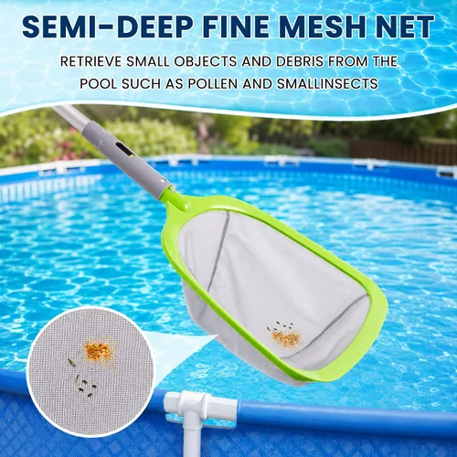 Vista 4 de Sepetrel Kit de limpieza de piscina de lujo con aspiradora de chorro, cepillo, red de skimmer semi-profunda y poste ajustable de 57.5 pulgadas