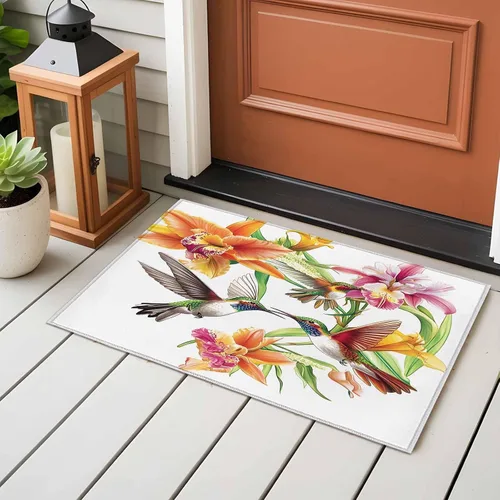 Vista 4 de Small Area Rugs 2x3 Ft, Orange Floral Non-Slip Area Rugs for Living Room Bedroom Entryway, Spring Kingfisher Watercolor Retro Art Washable Carpet