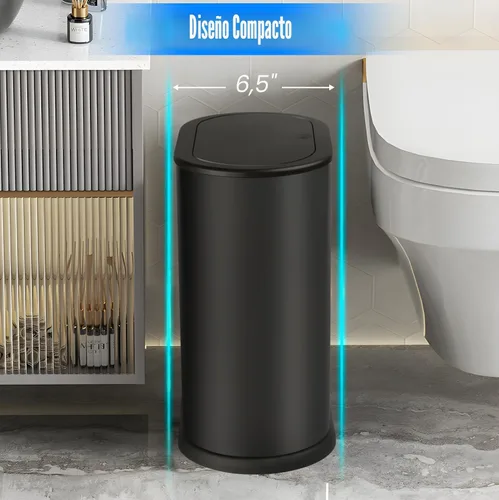 Vista 2 de Anzoymx Botes de basura de baño de acero inoxidable de 1.8 galones, bote de basura pequeño con tapa emergente, papelera estrecha de metal, juego