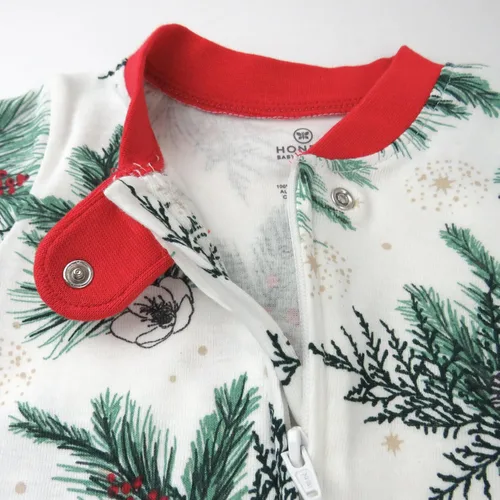 Vista 4 de HonestBaby Sleep and Play Footed Holiday Pajamas One-Piece Sleeper Zip-front Organic Cotton PJs Baby Boys, Girls, Unisex