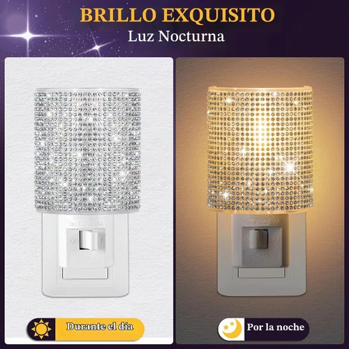 Vista 4 de Luz nocturna LED de cristal con enchufe giratorio de 360° para un ambiente