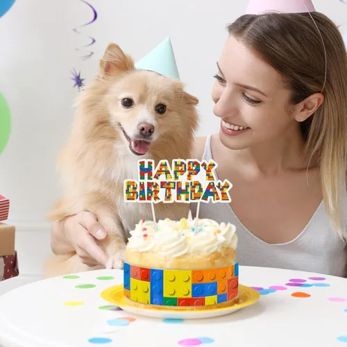 Vista 7 de Leinuosen 9 piezas de bloques de construcción para decoración de pasteles de feliz cumpleaños, bloques de construcción, suministros de construcción
