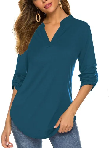 Vista 8 de Halife Blusa de trabajo con cuello en V y manga 3/4 enrollable, estampado c-army verde
