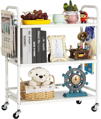 Vista 15 de HDANI Carrito de metal rodante de 3 niveles, carrito multiusos de alta capacidad resistente para oficina, cocina, sala de estar, dormitorio, negro