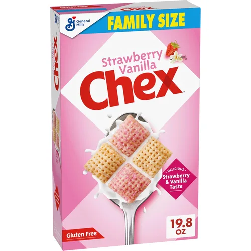 Vista 10 de Cereal Chex de Fresa y Vainilla, cereales para el desayuno sin gluten, hechos con grano integral, 12.4 onzas