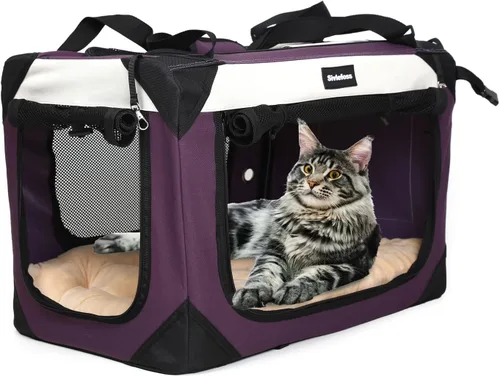 Vista 8 de Transportador grande para gatos, jaula de viaje plegable para perros, portátil, de lados suaves, con alfombrilla de felpa súper suave y cálida