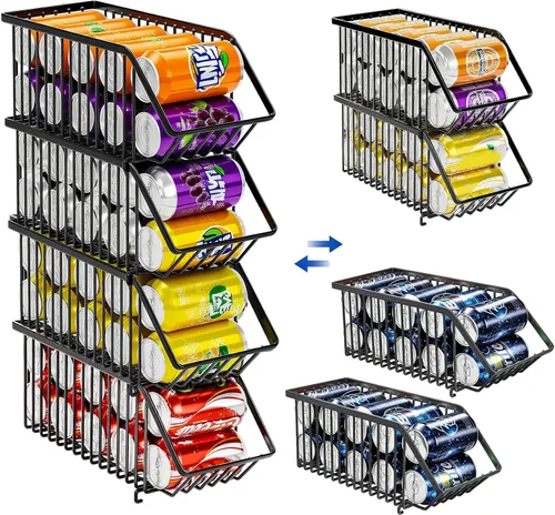 Vista 3 de Organizador de latas de soda de 4 unidades, organizador de latas apilable para despensa, almacenamiento de refrescos, dispensador de latas de soda