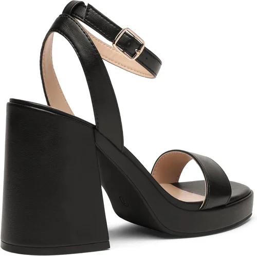 Vista 3 de DREAM PAIRS Tacones para mujer, plataforma gruesa, tacón alto, puntera abierta, moda, boda, fiesta, noche, baile, correa de tobillo, zapatos de tacón