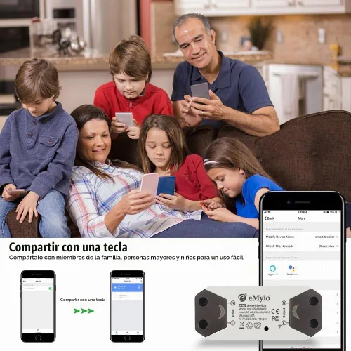 Vista 6 de Interruptor inteligente WiFi eMylo Interruptor de luz de relé inalámbrico, módulo de control remoto Tuya, interruptor temporizador de automatización