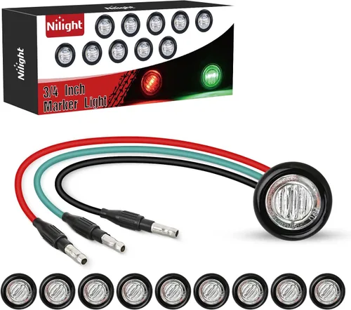 Vista 44 de Nilight Luz de marcador redonda de 3/4 pulgadas, 10 unidades, luz LED ámbar de separación, 2 conectores, indicadores laterales, luces de bala IP68