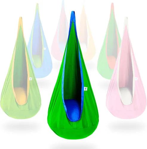 Vista 9 de Hamaca tipo cápsula OUTREE 100% de algodón para niños. Para uso interior y exterior, Azul