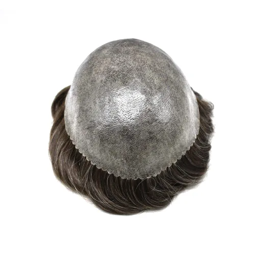 Vista 37 de Toupee para hombre 100% cabello humano real tupé para hombres 0.004 in piel de poliuretano para hombre, sistema de reemplazo de piezas de pelo