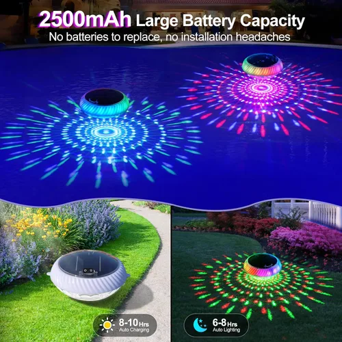Vista 4 de Askyli Luces Flotantes de Piscina, Luces Solares para Piscina con Impermeable IP68 Que Flotan, Luz Solar Flotante para Piscina con Cambio