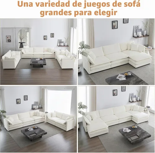 Vista 7 de mikibama Juego de sofá biplaza y sillón de lujo de 2 piezas, moderno juego de sofás nube tapizados de chenilla con 5 almohadas para sala de estar