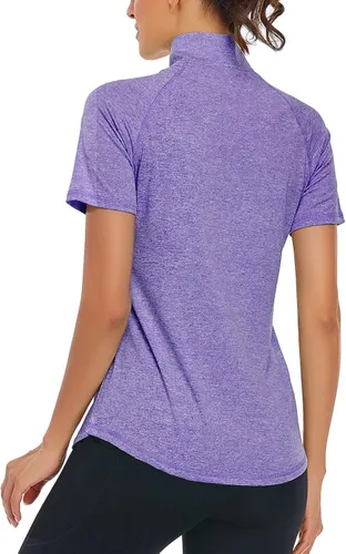 Vista 4 de LURANEE Camisas atléticas de manga corta que absorben la humedad para mujer