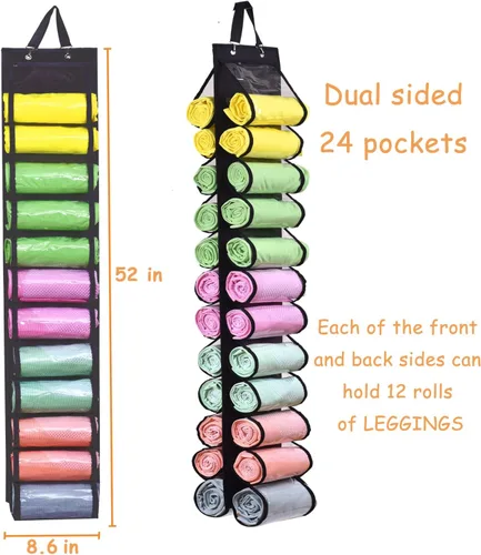 Vista 2 de Bolsa de almacenamiento para leggings con colgador, puede contener 24 leggings o camisas, compartimento para jeans, colgador de almacenamiento