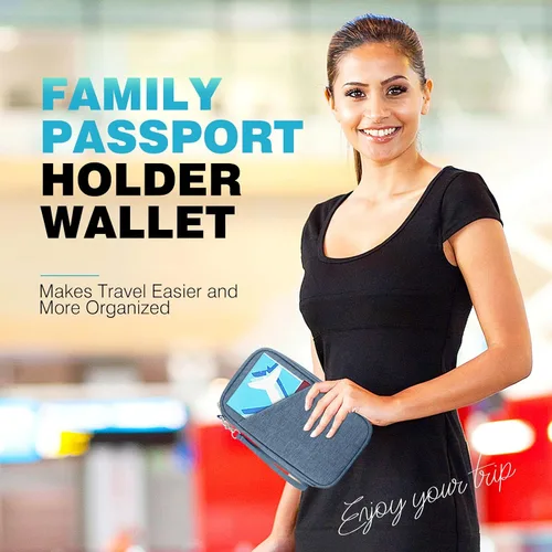 Vista 7 de Cartera de pasaporte para la familia con RFID, organizador de documentos de viaje, impermeable para mujeres, billetera de pasaporte portátil