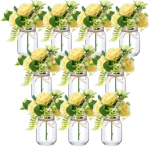 Vista 8 de XunYee Juego de 10 centros de mesa con tarro de albañil de flores, jarrones decorativos para fiestas de compromiso, despedidas de soltera, centros