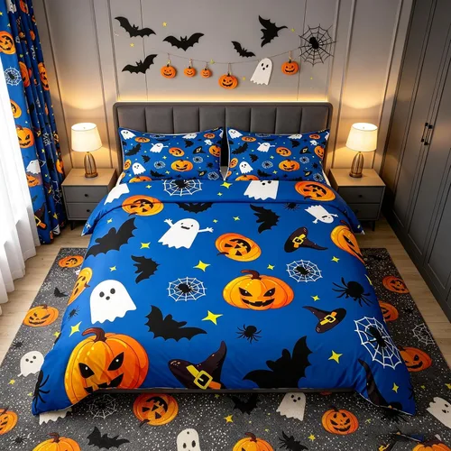 Vista 16 de Juego de funda de edredón de esqueleto, tamaño individual, estampado de flores de esqueleto humano, juego de ropa de cama con temática de Halloween
