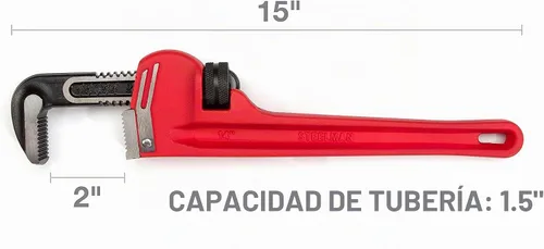 Vista 4 de Steelman 60882 Llave de tubo de mango recto de hierro fundido de 14 pulgadas Rojo; plateado
