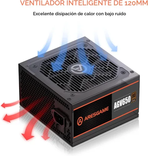 Vista 3 de ARESGAME Fuente de alimentación AGV Series 650W, certificado 80 Plus Bronze, fuente de alimentación no modular, garantía de 5 años