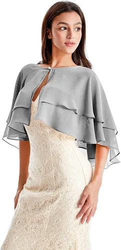 Vista 7 de Soft Chiffon Shawls and Wraps for Evening Dresses Sheer Wedding Shawl Wrap Scarves for Bridal Capelets Cape Cover Up