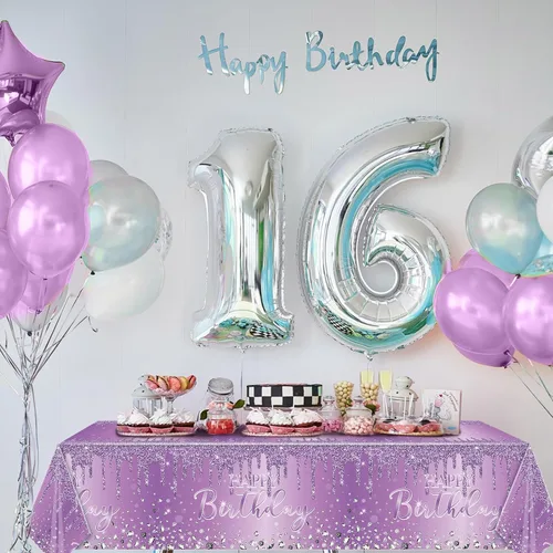 Vista 5 de Pajean Mantel de plástico con lentejuelas de diamantes con brillantina para fiesta de niña y niña, mantel de plástico con lentejuelas para niñas