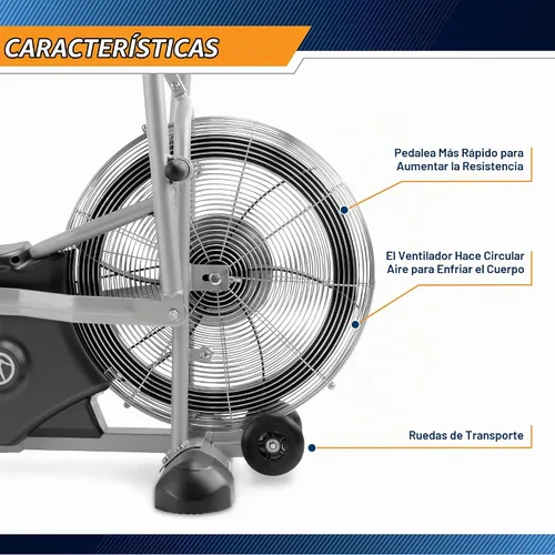 Vista 4 de Marcy Bicicleta fija de ejercicios con ventilador y resistencia de aire con manillares de doble acción