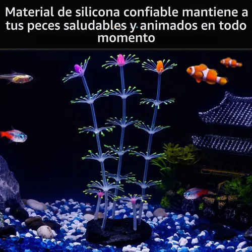 Vista 2 de Planta coral Uniclife, ornamento con efecto resplandeciente de silicona artificial, decoración para tanque de peces, acuario, paisaje, Verde