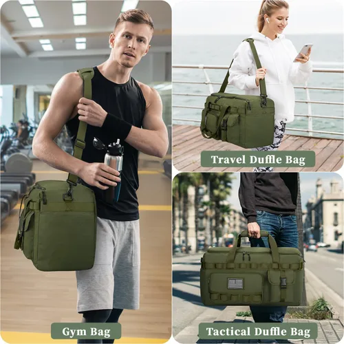 Vista 7 de ZOMFELT Bolsas de gimnasio para hombres y mujeres, bolsa táctica de viaje con divisores extraíbles y compartimento para zapatos, bolsa de transporte