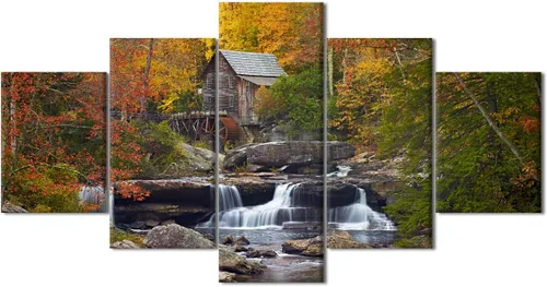 Vista 22 de TUMOVO 5 piezas de arte en lienzo para pared, hermoso castillo de piedra de cisne con paisajes naturales de selva al atardecer, paisajes naturales