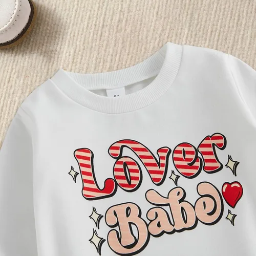 Vista 3 de TBUIALL Sudadera de manga larga con estampado de letras y estampado de corazón elástico para niña