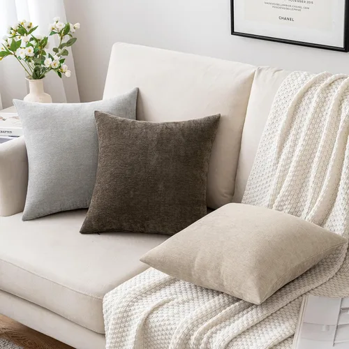 Vista 5 de MIULEE - Pack de 2 fundas de almohada decorativas beige de 16x16 pulgadas, cojines suaves de chenilla para sofá, fundas de cojín de estilo casa