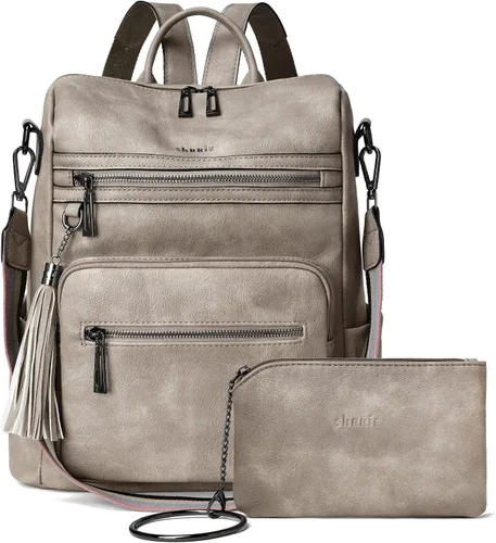 Vista 9 de Mochila de cuero Shrrie para mujer, bolso de diseñador de moda para mujer, mochila de viaje convertible, bolso de hombro con muñequera, Mochilas