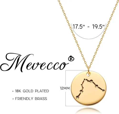 Vista 4 de Mevecco - Collar de oro, disco de moneda, zodiaco, 12 constelaciones, estrella conectada, grabado con horóscopo, colgante de astrología, cadena