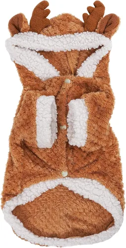 Vista 6 de Disfraz de reno de Navidad para cachorro, disfraz de alce de gato con capucha, abrigo de invierno de Navidad, ropa de Navidad (XL)
